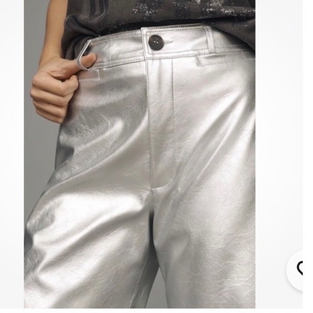 Maeve‎ Anthro The Ettie Highrise Wide Leg Crop Faux leather metallic pants 33T - Picture 13 of 13